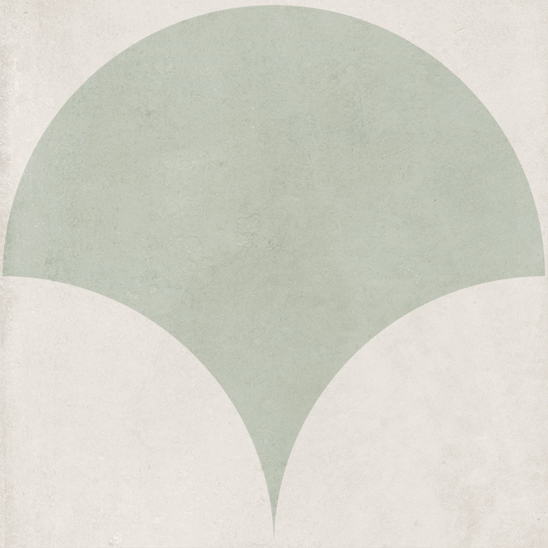 Tiffany Series Sage Oversized Fishscale Tile with a matte finish and soft white base, ideal for feature walls and splashbacks.