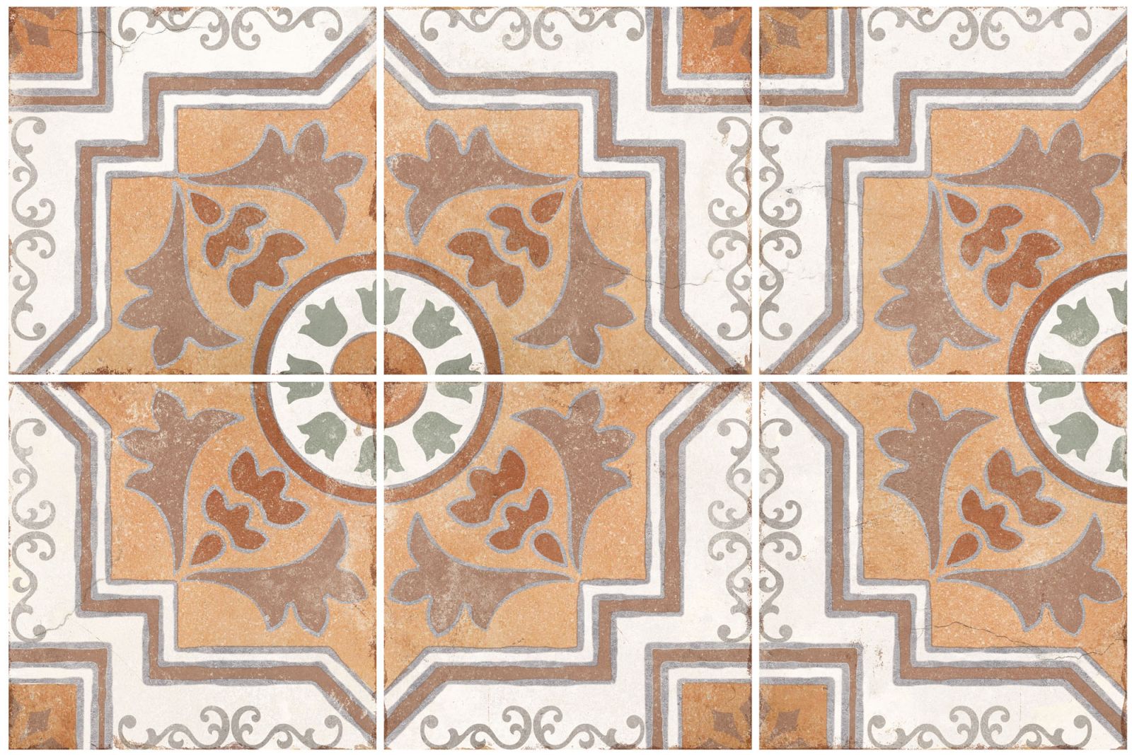 Terracotta Spanish-style tile with detailed Mediterranean motif