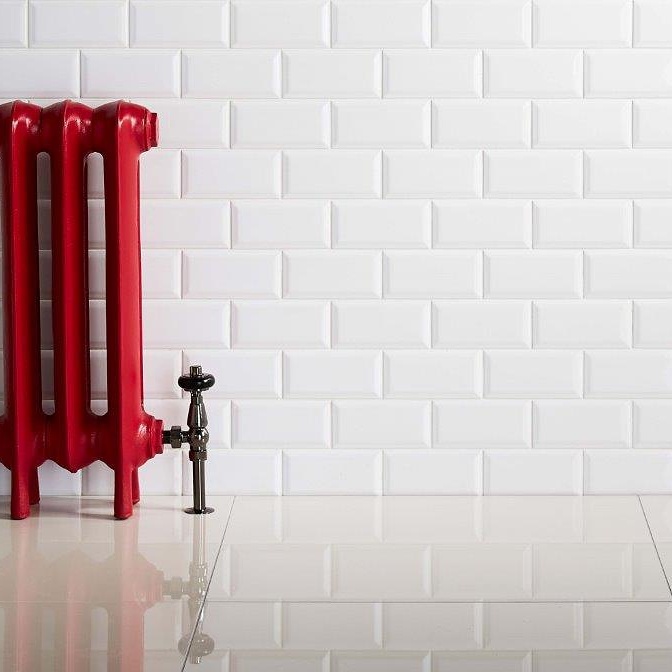 White Bevelled Edge subway tiles on a wall