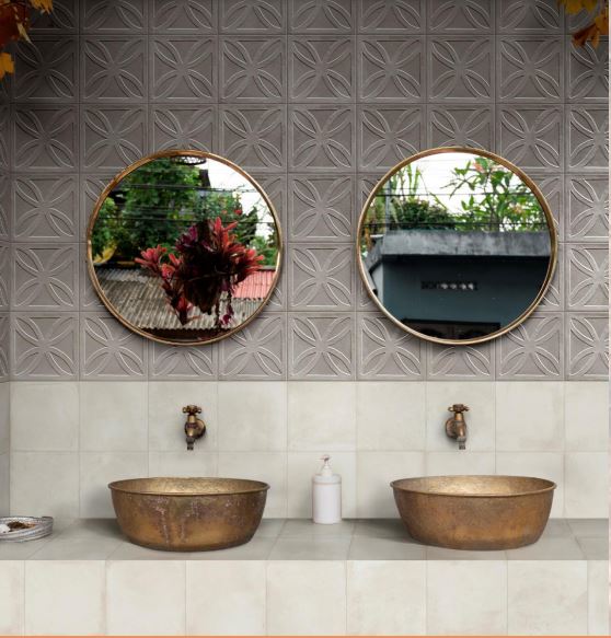 Textured wall tile in a bathroom