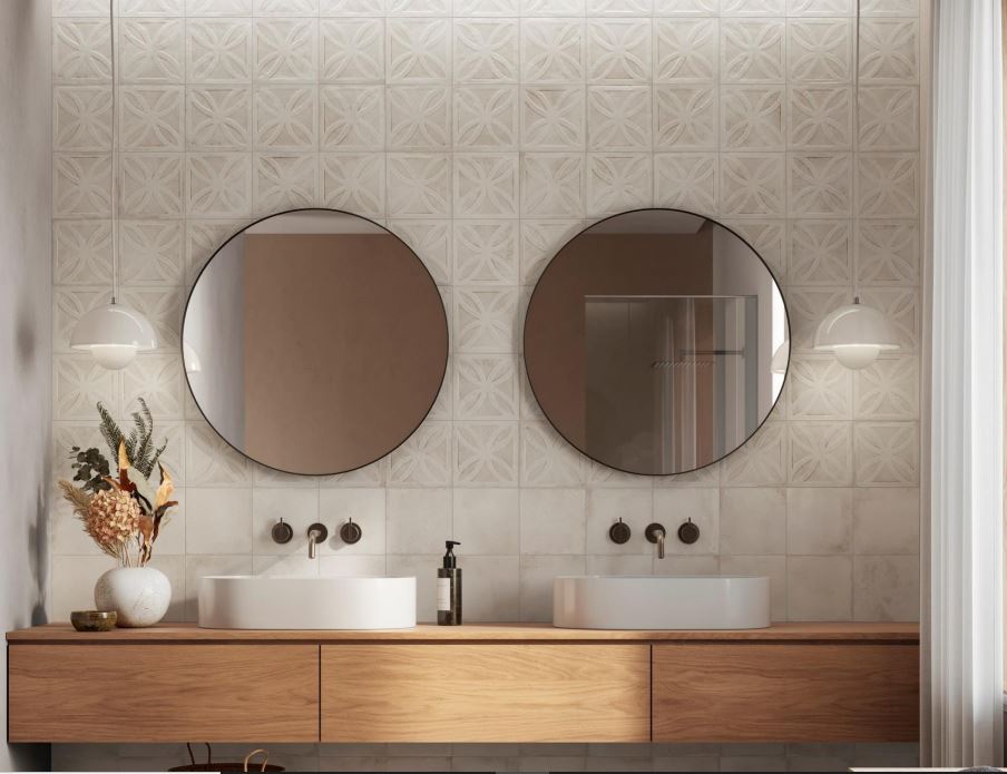 Bathroom feature tile wall with modern styling