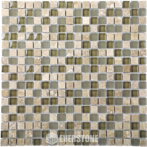 EE0492 - Travertine Noce/Glass Mix Mosaic 15x15mm