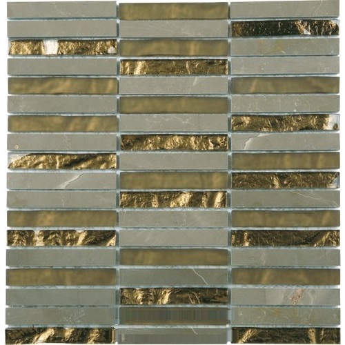 EE0514 - Mocha Brown/Metallic Glass Mix Mosaic 15x100mm